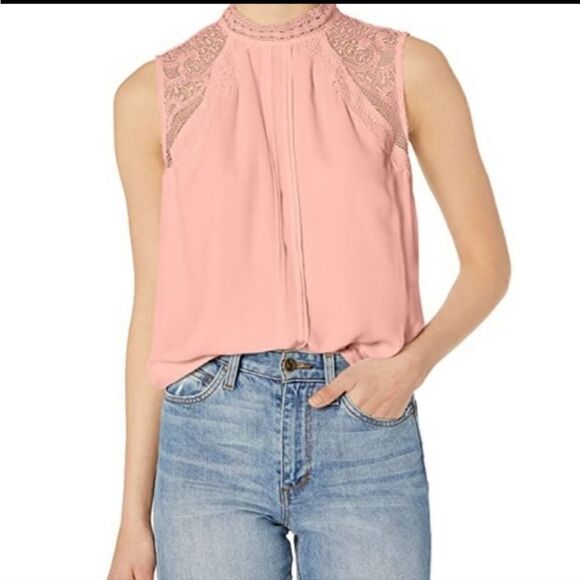 NWT BB DAKOTA "PINK LEMONADE" SLEEVELESS BLOUSE W/LACE SZ. M - Picture 1 of 6